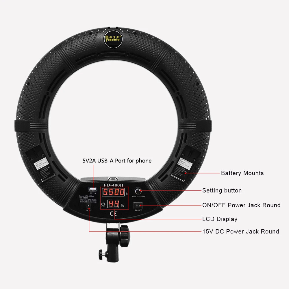 Yidoblo FD-480II LED Light Ring Kit Bi-color 96w Selfie Light Video Ring Light Lamp with Light Stand Bag Led Makeup Right CRI95+