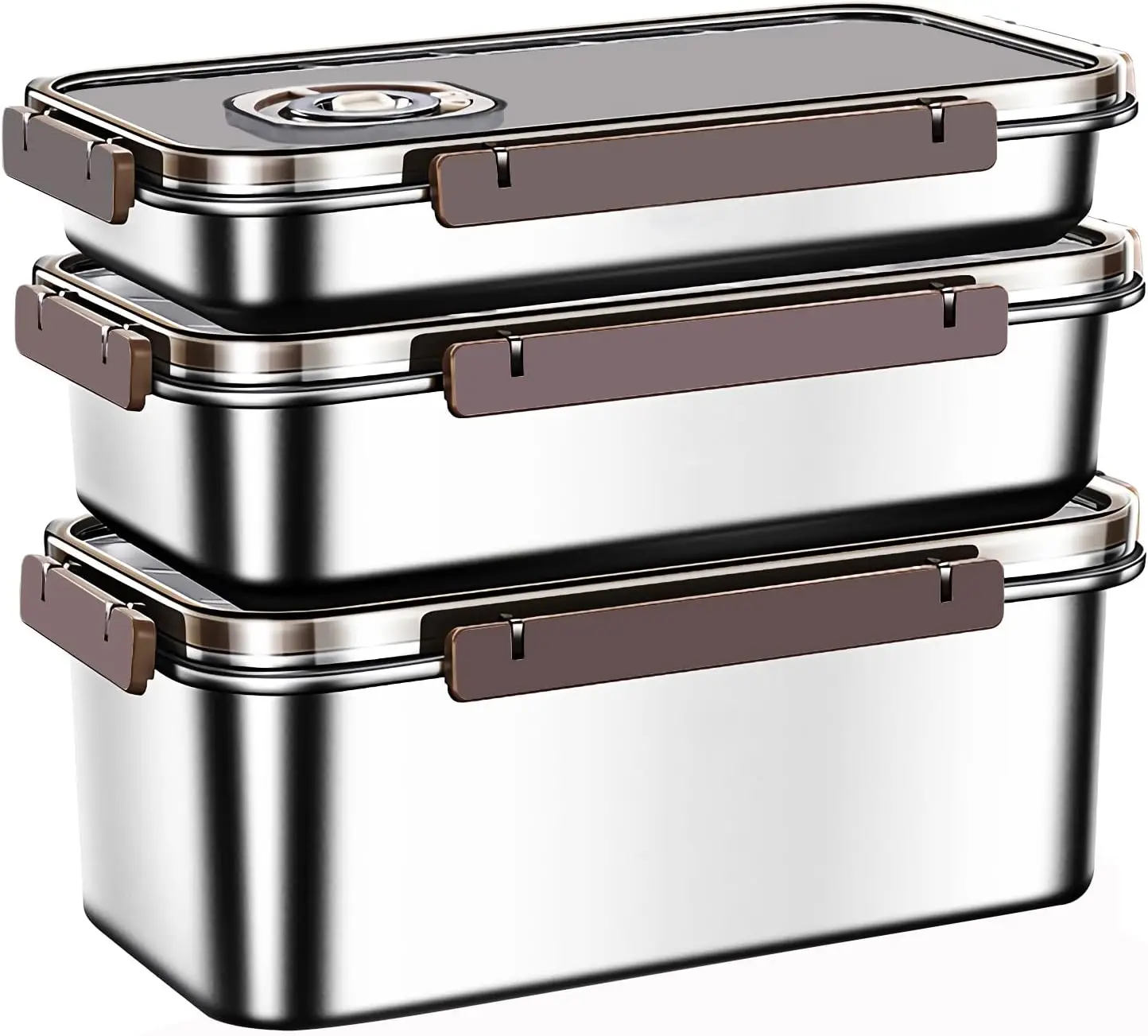 

3pcs/Set Large Stainless Steel Food Storage Containers With Lids For Kitchen Picnic Travel Durable Leak-Proof Design Vacuumable