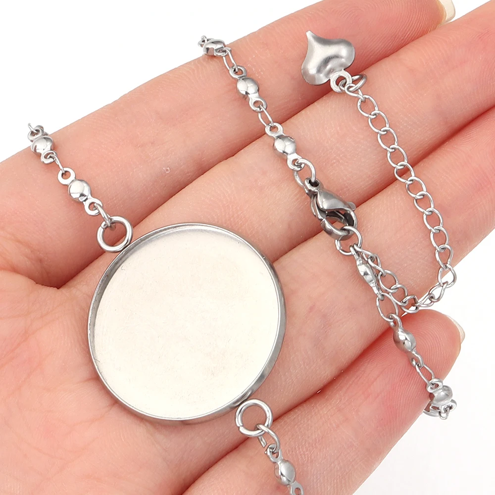

2pcs Stainless Steel Chain Bracelet Base Blanks Fit 12/16/18/20/25mm Round Cabochon Bracelets Bezel Setting Trays Diy Findings