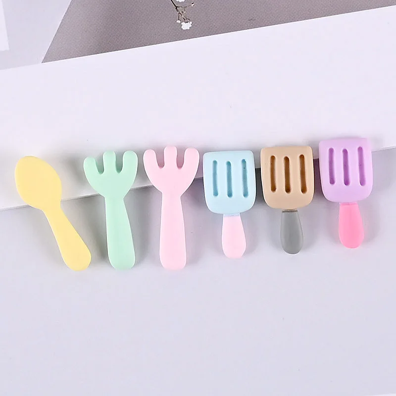 10pcs Simulation Spoon Fork Flatback Resin Cabochon Scrapbooking Embellishments for Crafting DIY Accessories Hair Bows Center