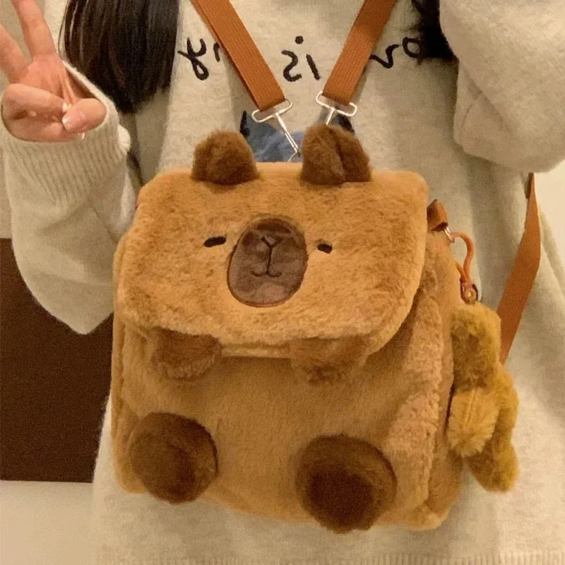 HOT Capibara Bag Women's Plush Cute Versatile Cartoon Capybara College Student Crossbody Bag Backpack Shoulder Bag