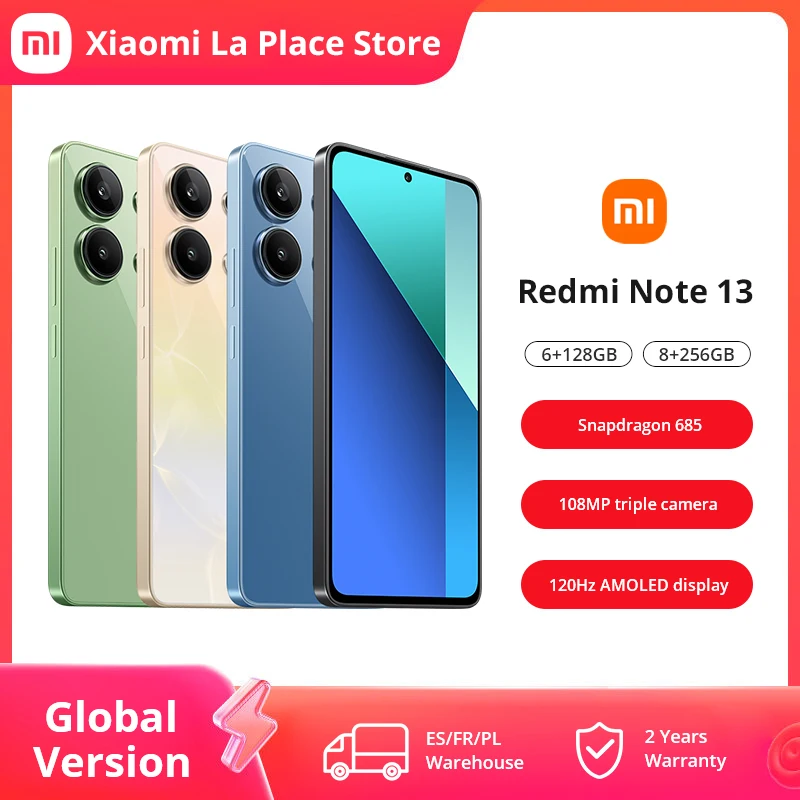 Xiaomi-Smartphone Redmi Note 13, versión Global, 4G, Snapdragon®Cámara 685 108MP 120Hz Pantalla AMOLED 33W carga