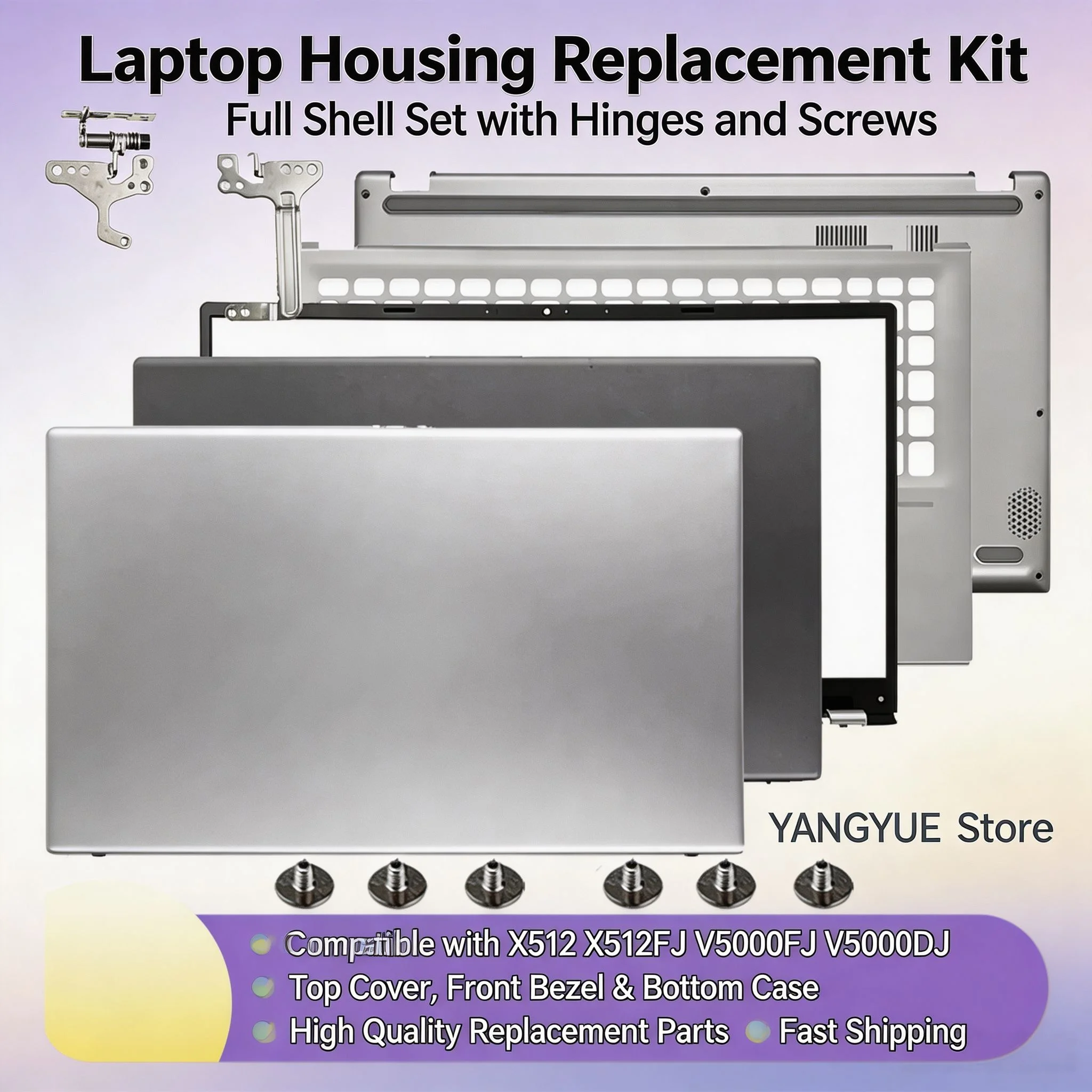 Replacement LCD Back Cover Front Bezel Rear Cover Hinge For X512 V5000F V5000D V5000J Y5100U Laptop Outer Cover