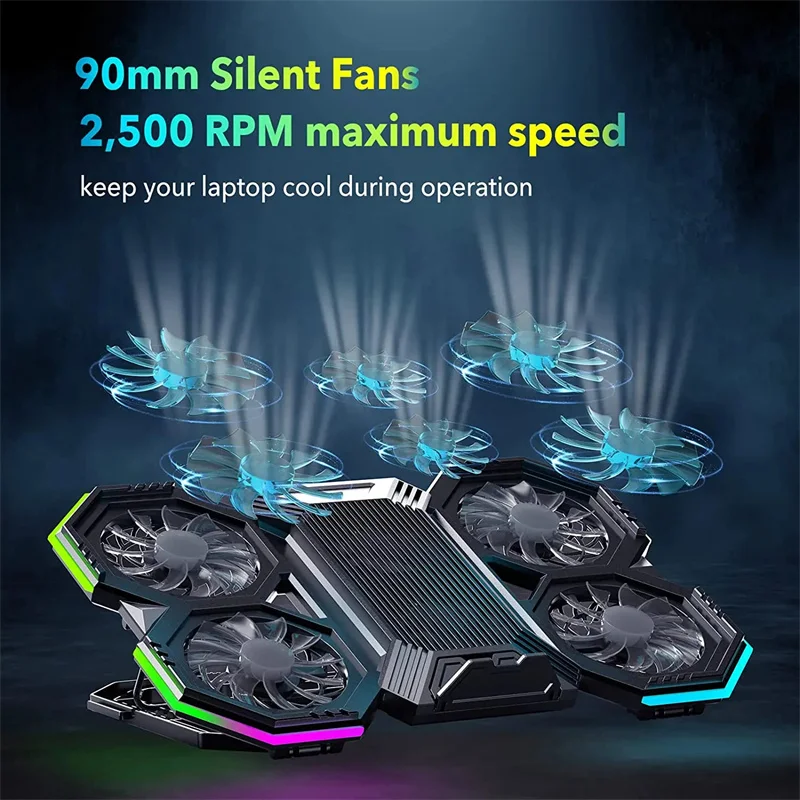 Imagem -02 - Polegada Gaming Portátil Cooler Seis Ventiladores Ajustável Velocidade do Vento Altura Rgb Backlight Porta Usb Portátil Almofada de Refrigeração Notebook Portátil Suporte 17