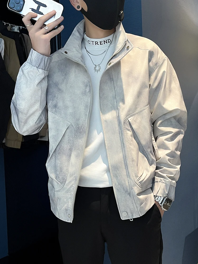 

Men's Casual Tie Dye Jaet Spring Autumn Workwear Sle Slim Fit Anti Ironing Proc Polyester Long Sve Zipper Closure