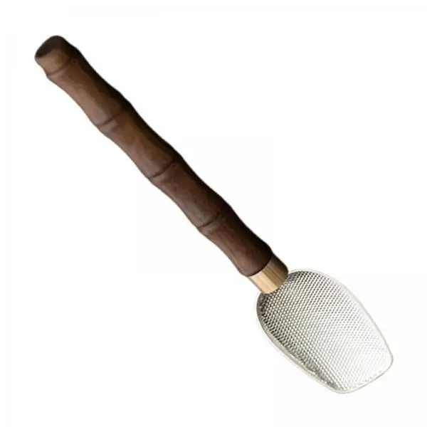 Craft Tea Scoop Long Handle Wooden Metal Mixing Spoon Hammered Copper Detail for Tea Set and Gifts