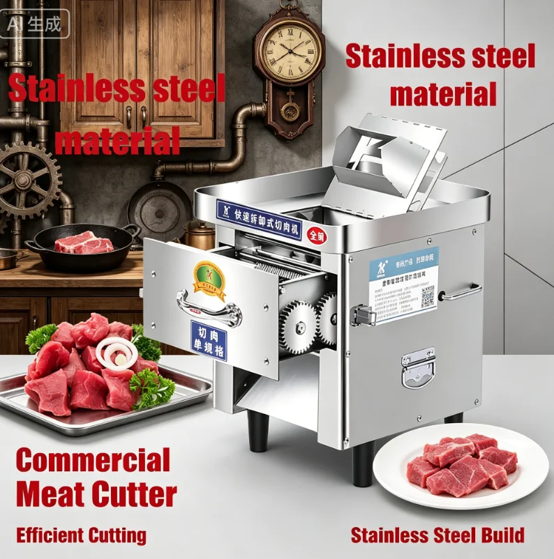 PQJ 상업용 고기 절단기 850W 스테인레스 스틸 고기 슬라이서 220V 180kg/H 출력기 썸네일 6