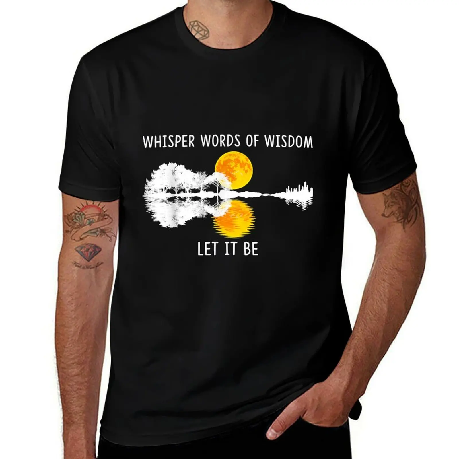 Whisper Words Of Wisdom Let-It Be Tshirt Guitar Lake Shadow T-Shirt Sports Casual Short Sleeve Cotton Tee T-Shirt