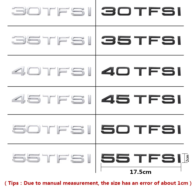 3D Car Styling 30 35 40 45 50 55 60 TFSI Logo Decal Emblem Rear Trunk Badge Sticker For Audi A1 A3 A4 A5 A6 A7 A8 Q2 Q3 Q5 Q7 TT