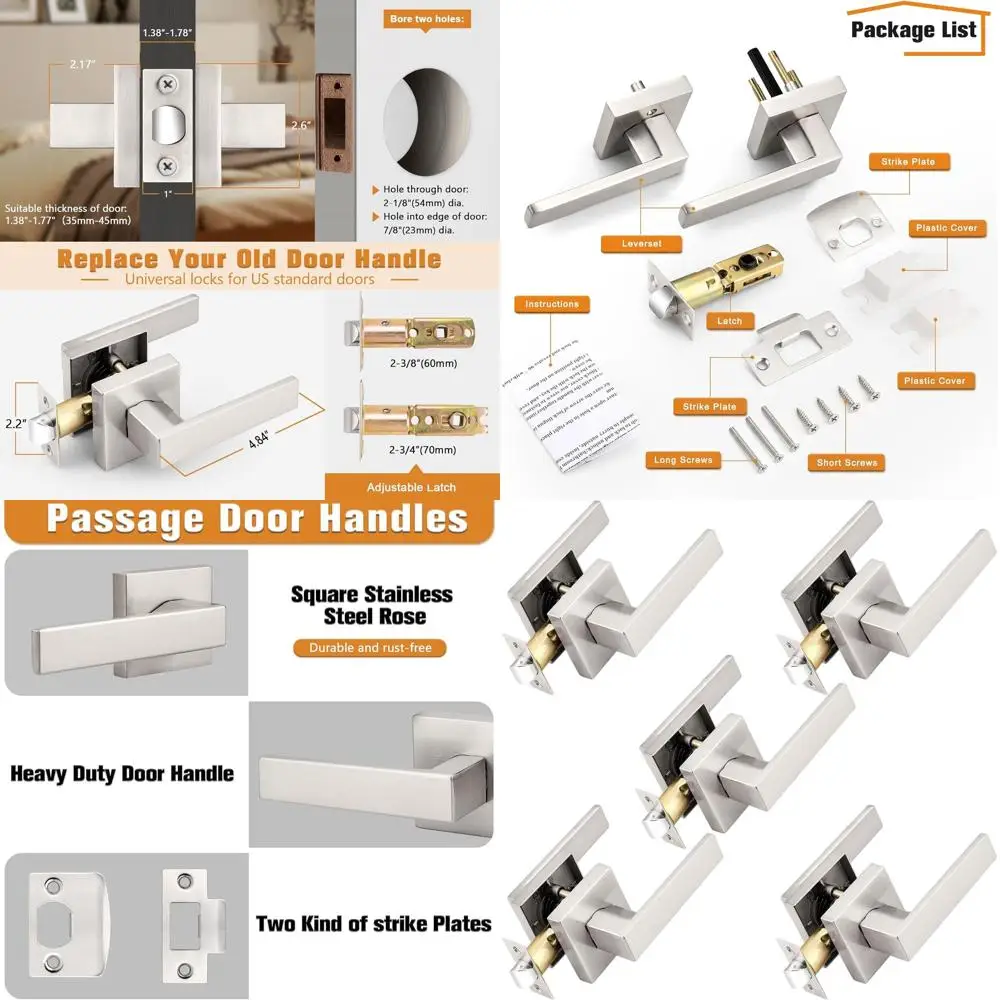 

5-Piece Satin Nickel Passage Door Lever Set for Hallway and Closet Interior Doors