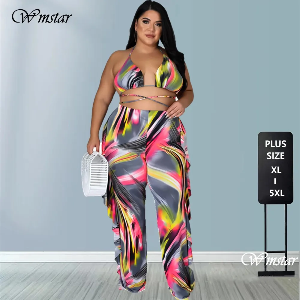 Wmstar Plus Size Bikinis Sets 3xl 4xl 5xl 3 Piece Set Women Wholesale  Sexy Beach Elastic Waist Print Matching Set Dropshipping