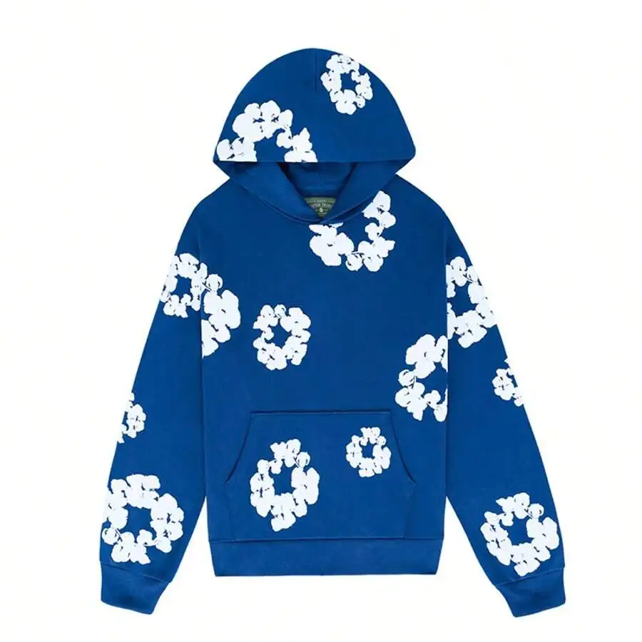 

Свободная толстовка с капюшоном и синим цветочным принтом для женщин и мужчин