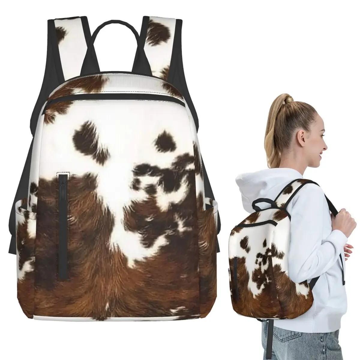 Stylish Cow Fur Cowhide Texture Cow Skin Print Pattern Backpack Student BookBag Kids School Bag Computer Shoulder Bags Men Women