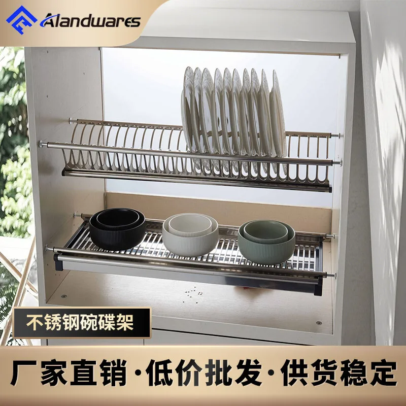 Dish rack Kitchen cabinet Built-in stainless steel double-layer dish rack Drain rack Shelf Storage Wall hanging Multi-purpose
