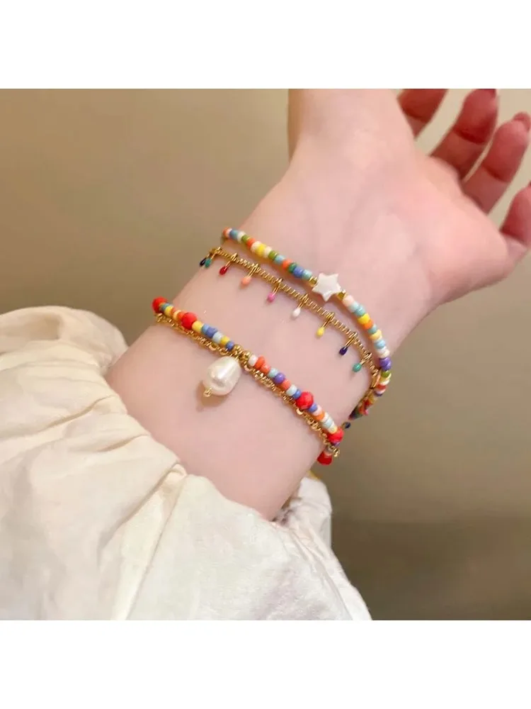 *2024 New  Colorful Crystal Beaded Bracelet for Women Elegant Sweet Handmade Woven Chain Bracelet Jewelry Accessories