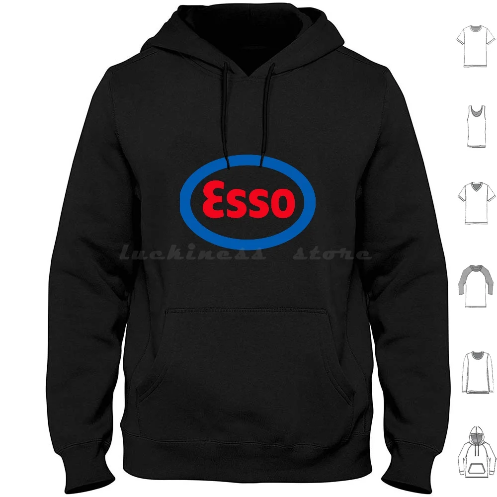 Esso Essential . Hoodie Cotton Long Sleeve Esso Exxon Gas Oil Gasoline Mobil Shell Exxon Mobil Vintage Retro Bp