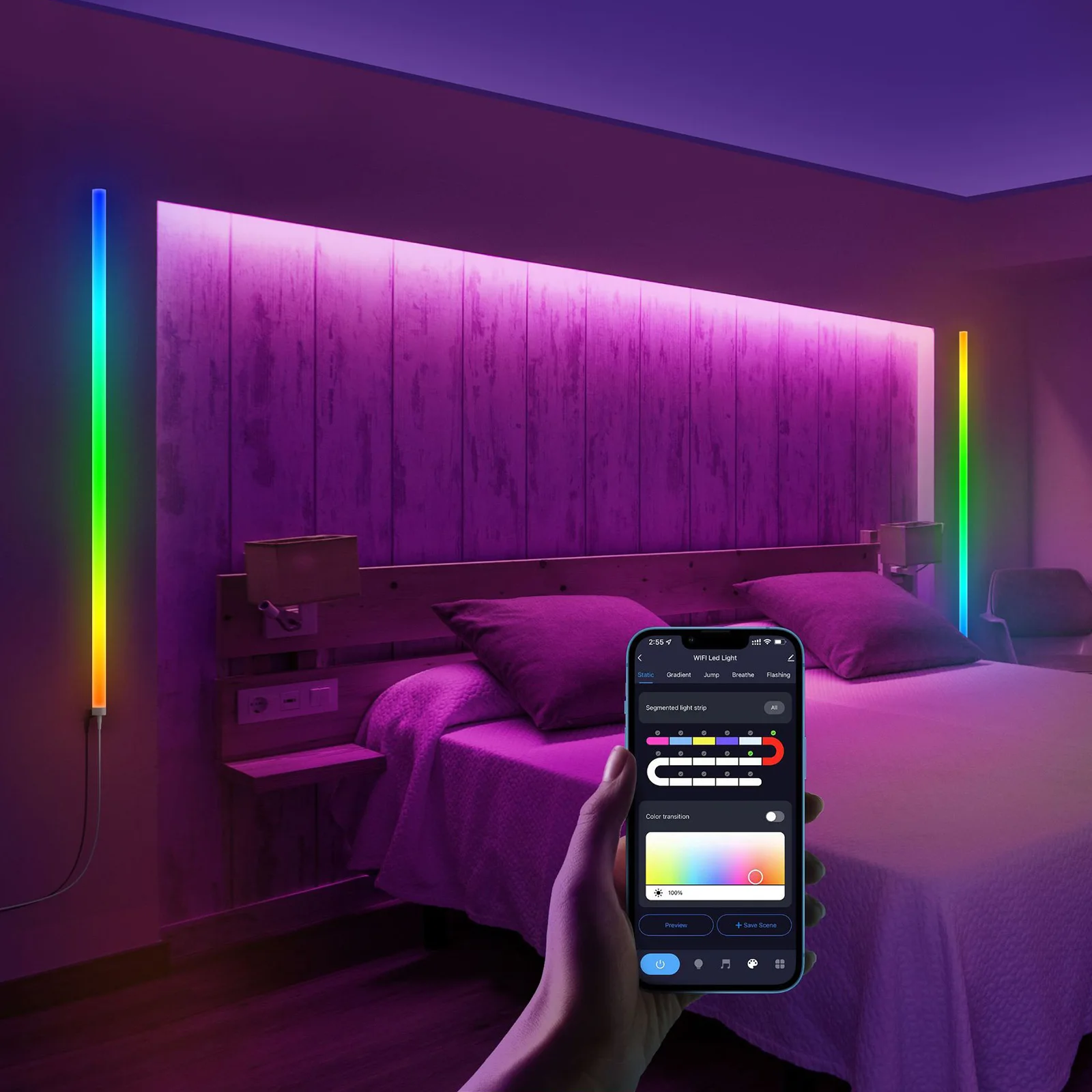 Imagem -02 - Inteligente Wifi App Controle Glide Luz da Noite Rgb Led Lâmpada de Parede para tv Quarto Jogo Decoração Luzes Tira Eua Modelo Plug Peças