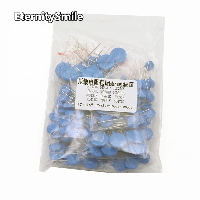 Varistor Sample Kit 12Values 10Pcs Each Assorted Kit Commonly Varistor Resistor 5D471K 7D471K 7D431K 7D391K 10D471K 10D270K