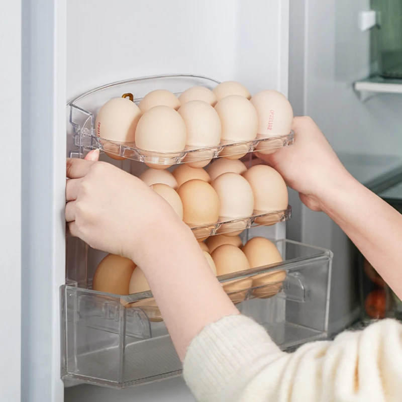 

Japan Foldable Egg Storage Rack, 3 Layer, Flipped, Scalable Eggs Tray, Kitchen Refrigerator Side Door, Transparent PET Egg Holde