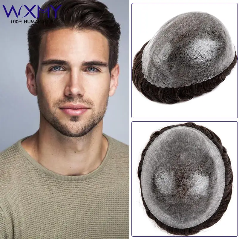 Men's Capillary Prothesis Toupee For Men 0.1-0.12mm Full Skin Male Hair Prosthesis Indian Natural Human Hair Men Wig System Unit