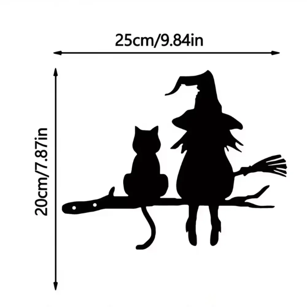 1pc Iron Silhouette Cute Witch and Cat Garden Stake Yard Art Decor for Garden Lawn Courtyard, Tree Stump Plug-in Home Decor