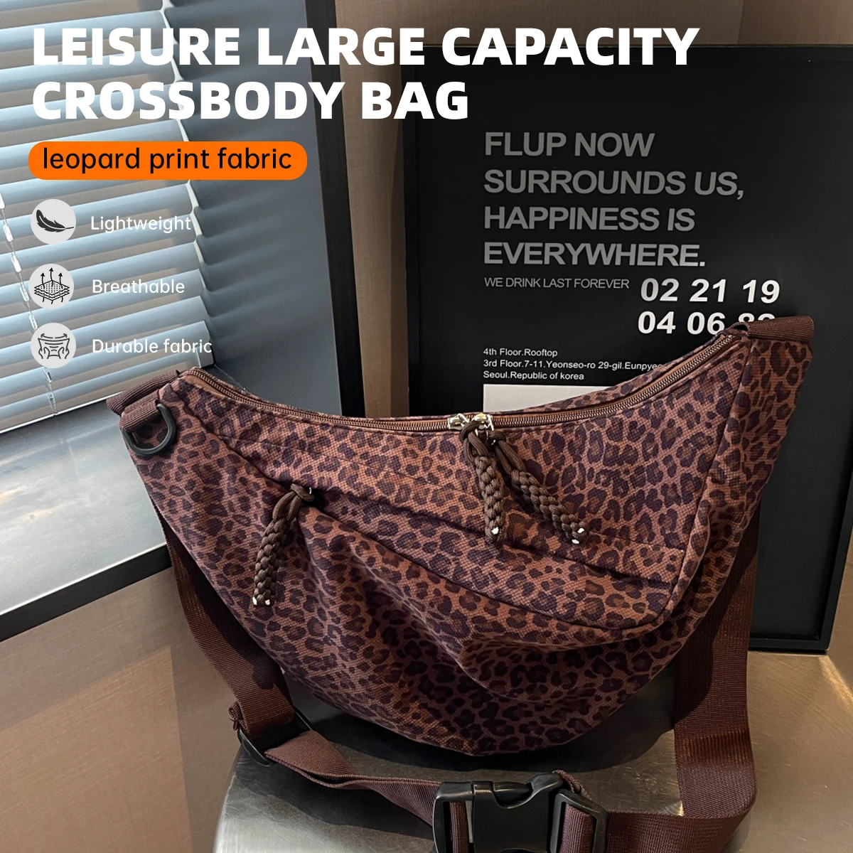 Amazon's Popular Leopard Print Shoulder Bag, Casual Shopping Bag with a Lazy Style, Large Capacity, Trendy European and American Style Shoulder Bag Wholesale