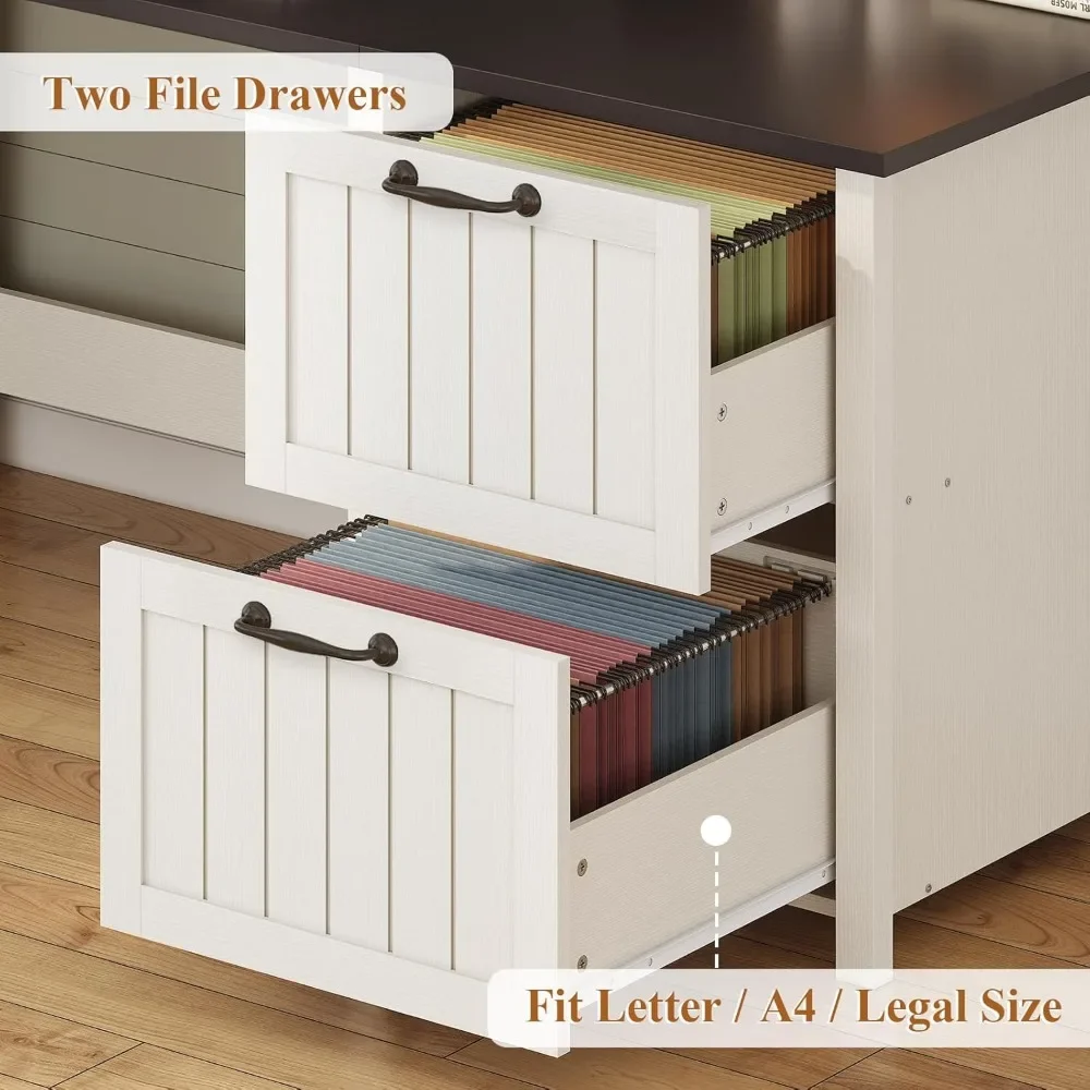 Farmhouse 63" Executive Desk, Home Office Desk with File Drawer and Monitor Stand, Computer Desk with Drawers and Storage Cabin