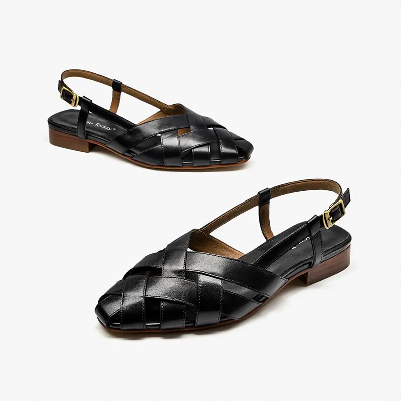 BEAUTODAY Gladiator Sandals Women Cow Leather Cross-tied Cover Pointed Toe Outdoor Flats Summer Ladies Shoes Handmade 33034 - view 3