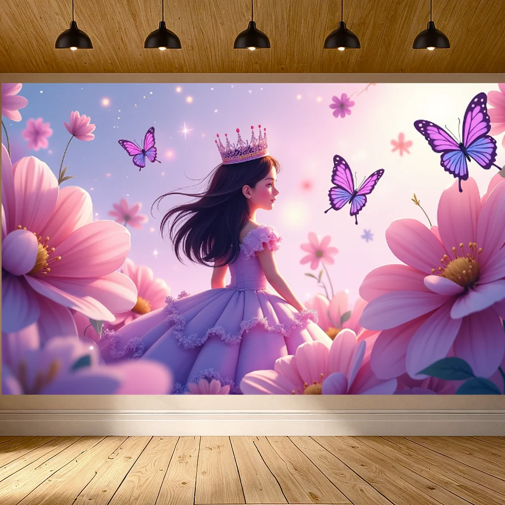 Enchanting Fairyland Backdrop: Magical Flower & Butterfly Banner for Party Celebrations and Wedding Decor