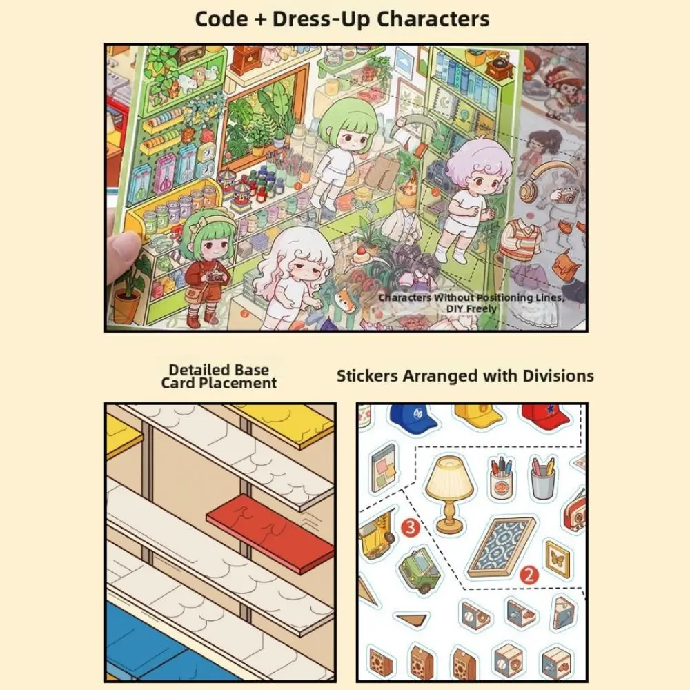 Shop Theme Miniature Scene Sticker Self-Adhesive Bookstores Collage Sticker Book 10 Scenes Dessert Shop Stress Relief Sticker