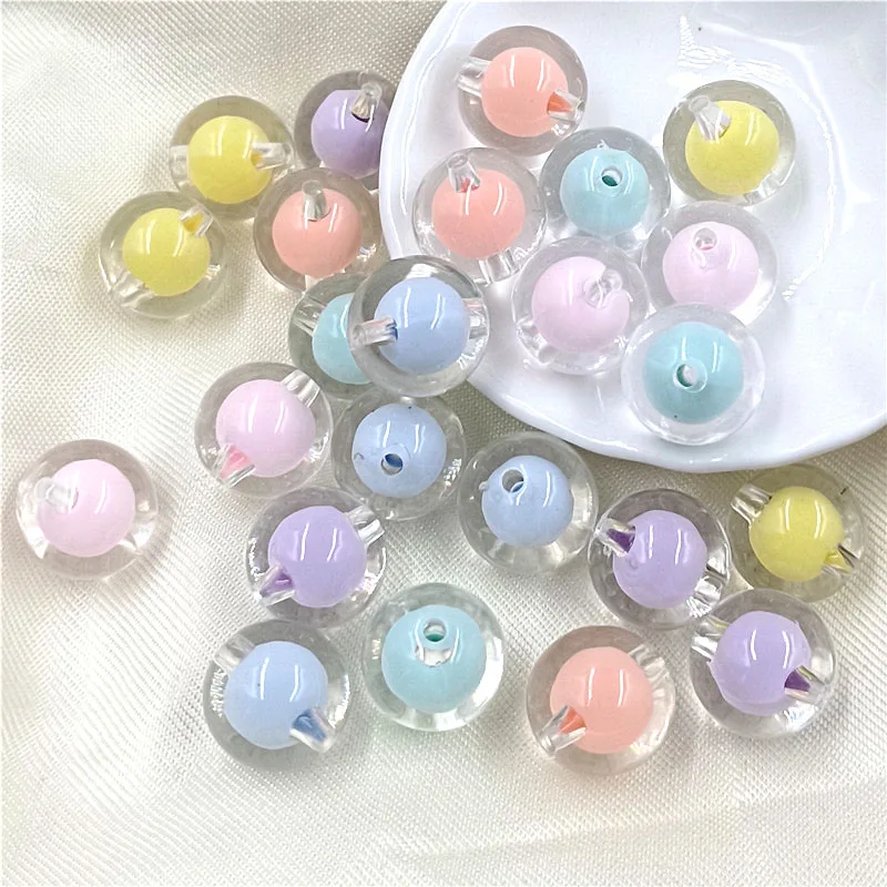 10 pz 16mm acrilico rotondo perline colore trasparente Sandwich Color caramella braccialetto fai da te collana orecchino accessori gioielli