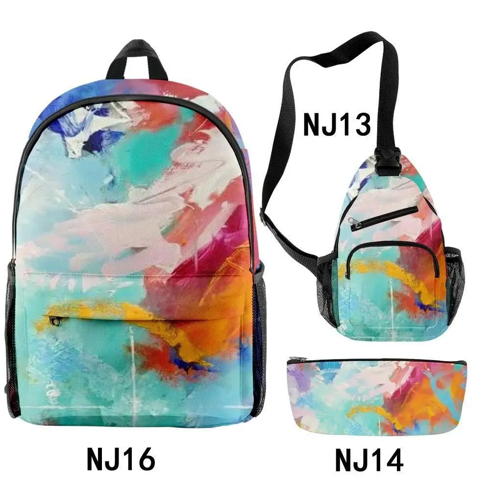 

Luxury Popular tie-dyed Graffiti Oil Painting 3D Print 3pcs/Set pupil School Bags Travel Laptop Backpack Chest Bag Pencil Case