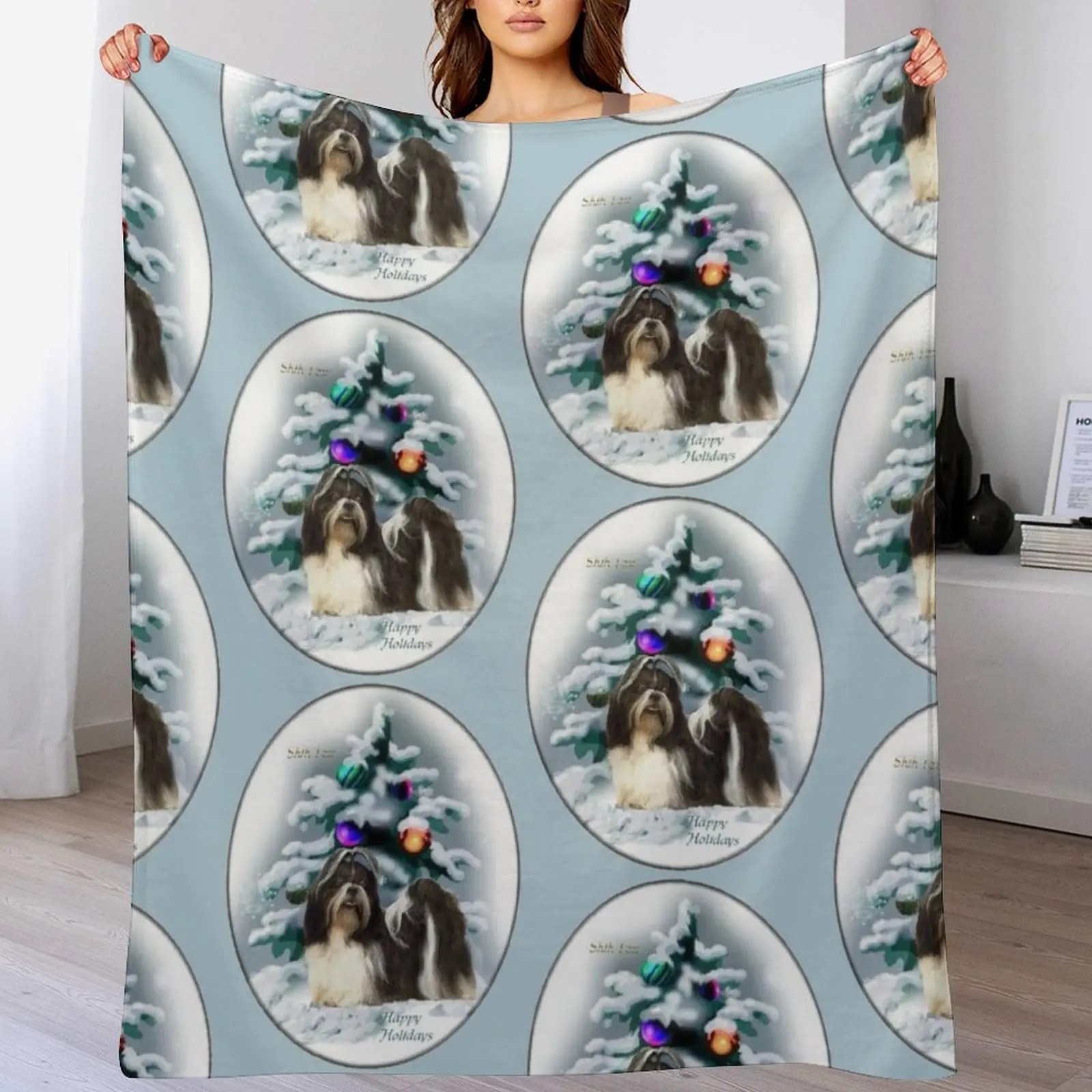 Shih Tzu Christmas Gifts Throw Blanket Thermal Beach Custom Blankets
