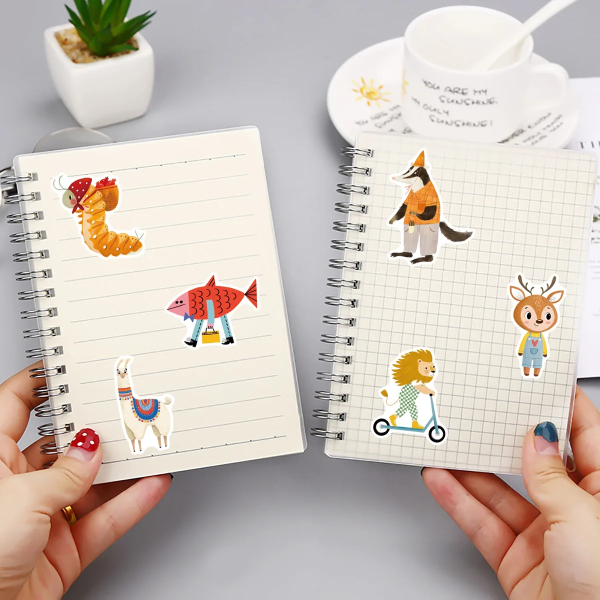 50Pcs Cartoon Watercolor Animals Diary Planner Decorative Scrapbooking Stationery Supplies Guitar Skateboard Waterproof Sticker