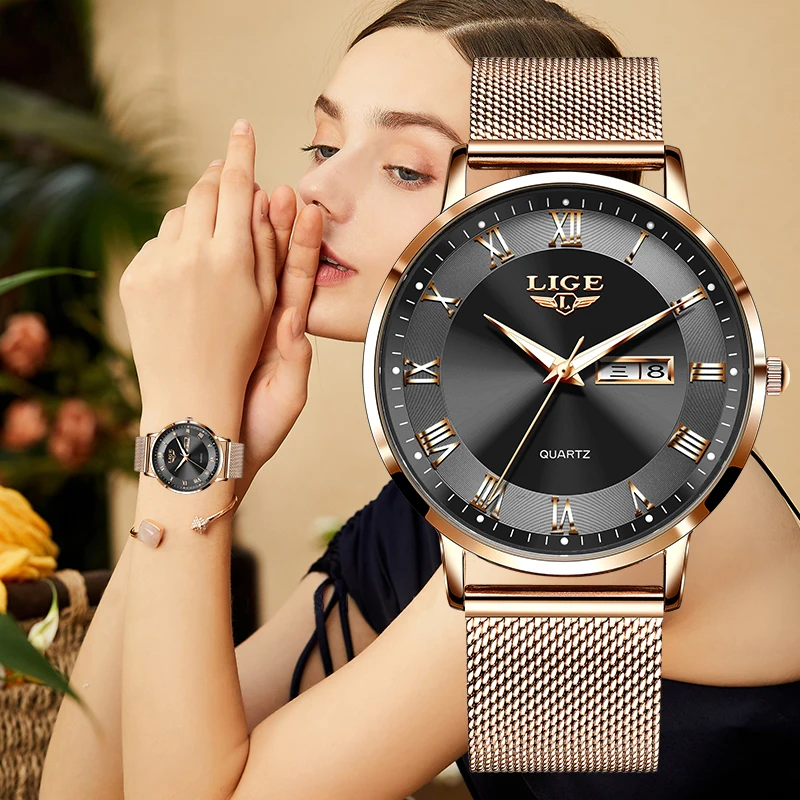 LIGE Fashion Elegant Quartz Women\'s Watch Bracelet Casual Business Clock Movement Simple Waterproof Mesh Belt Ladies Watches NEW