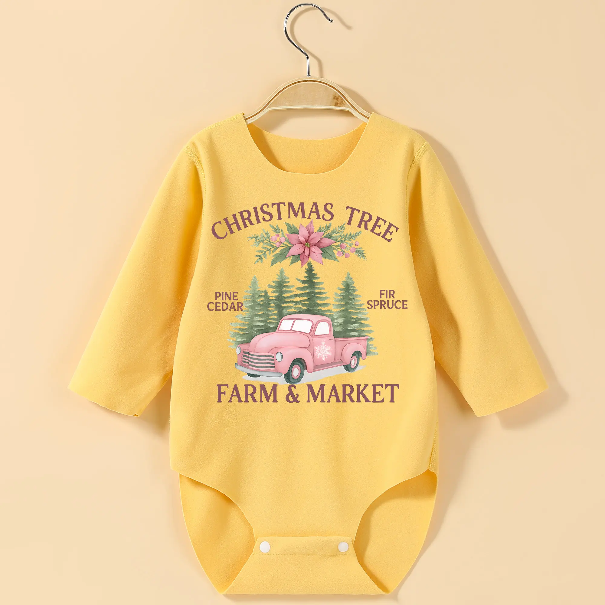 

Рождественская елка, розовый автомобильный детский боди с длинными рукавами, комбинезон с изысканным принтом для высоты 60-90 см, детская одежда, удобный комбинезон