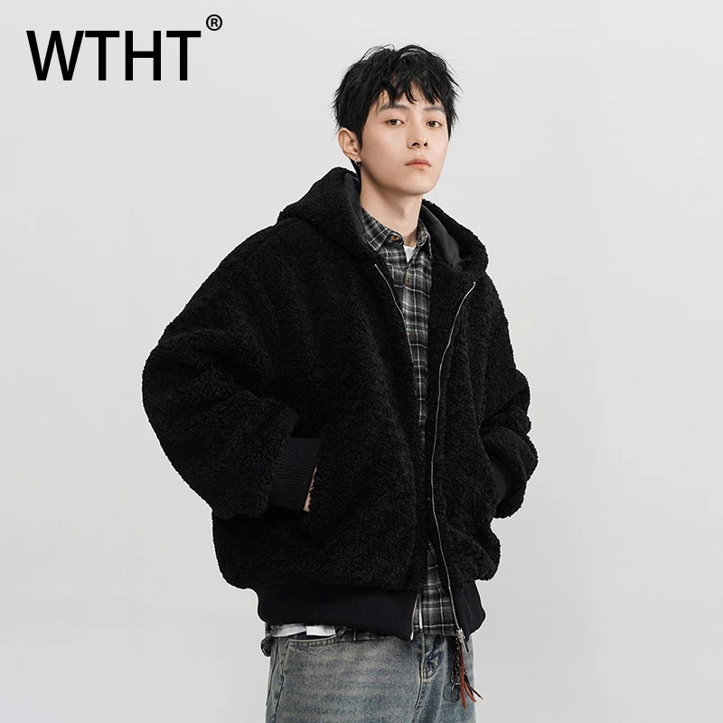 

WTHT Fashion 2025 Winter Men's Solid Color Loose Thicken Coats Trendy American Style Hooded Long Sleeves Jackets Male 2A2366