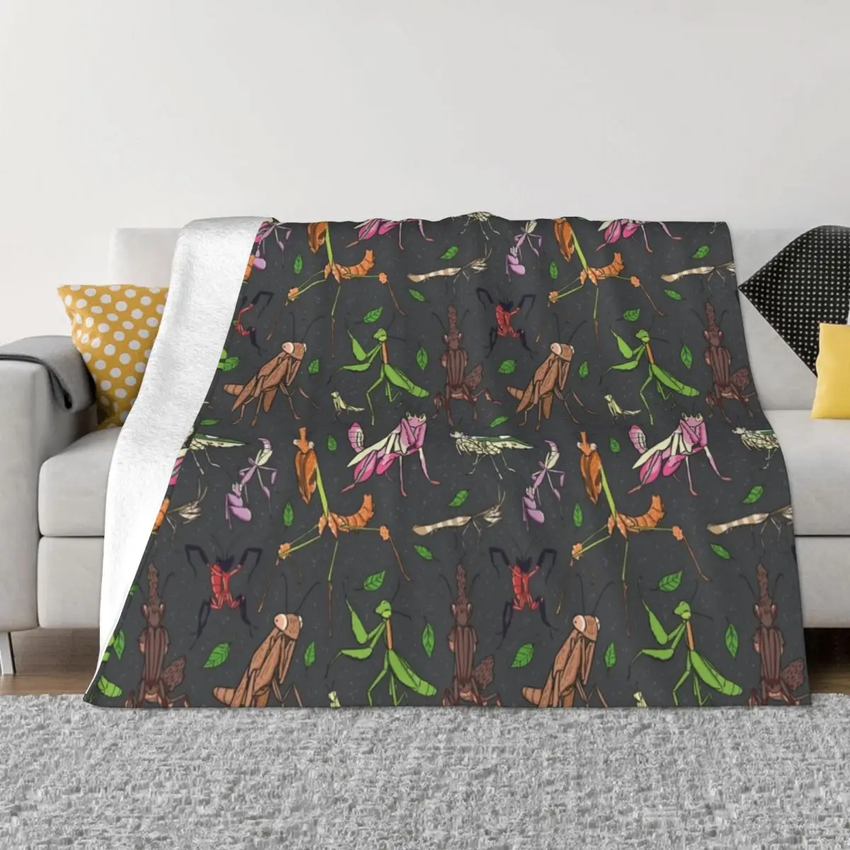 

praying mantis pattern Throw Blanket Hair wednesday Giant Sofa Blankets