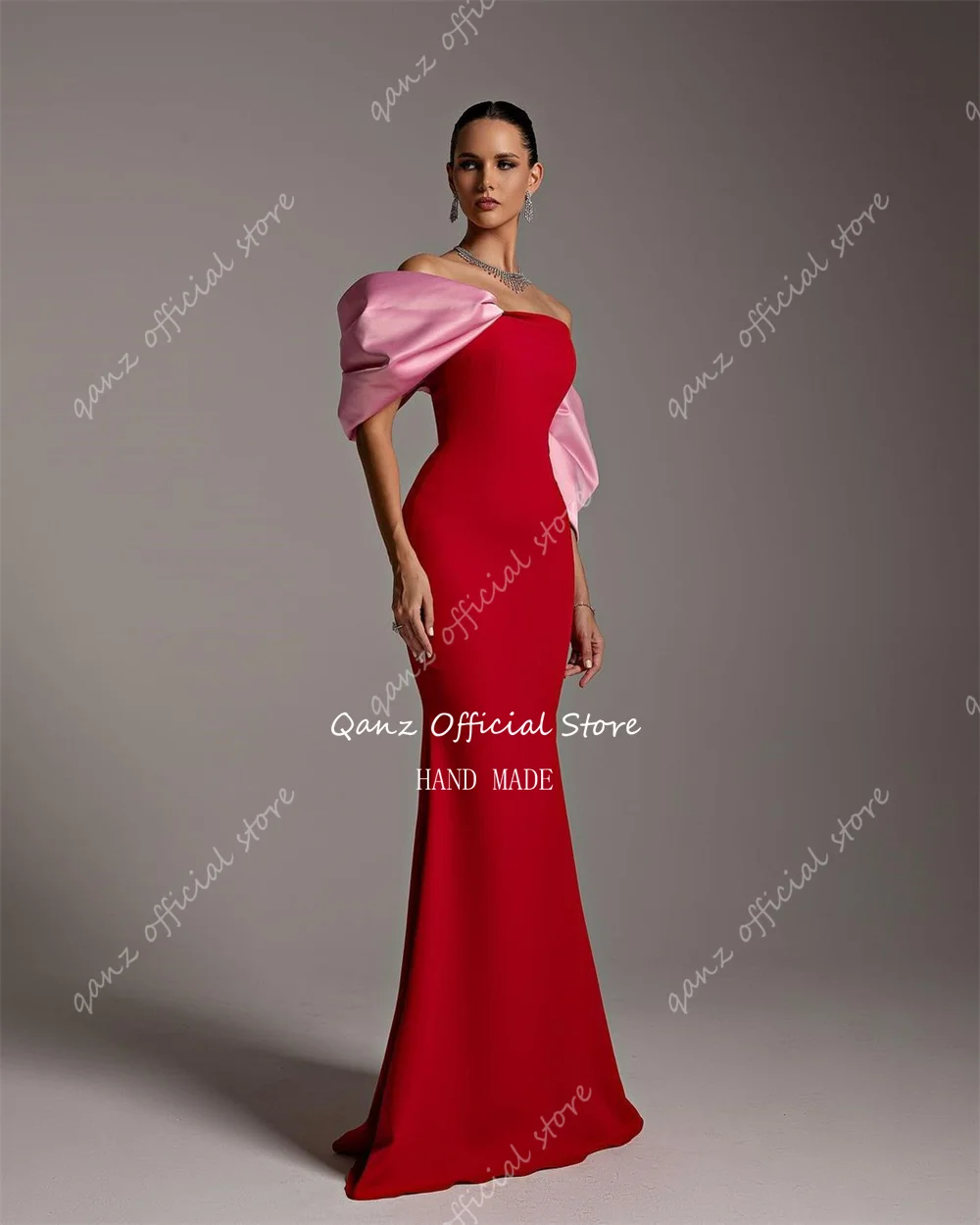 Qanz Saudi Arabia Mermaid Evening Dresses Off The Shoulder With Bow Backless Robe De Soiree Femmes Party Prom DressesCustomized