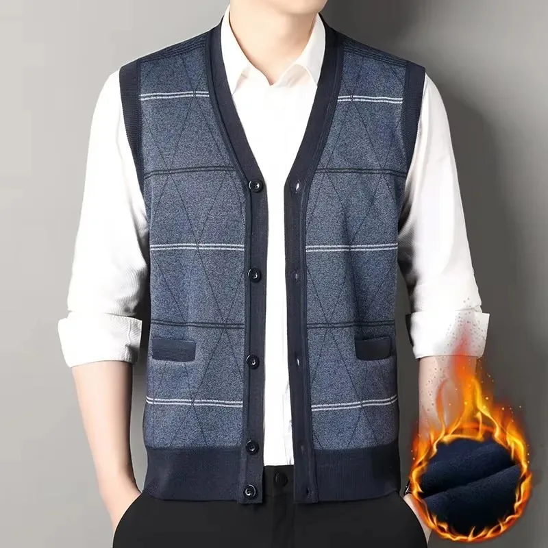 Cardigan Sweater Vest Men\'s Autumn and Winter Warm and Slim Fit Knitted Vest Mens Sweater