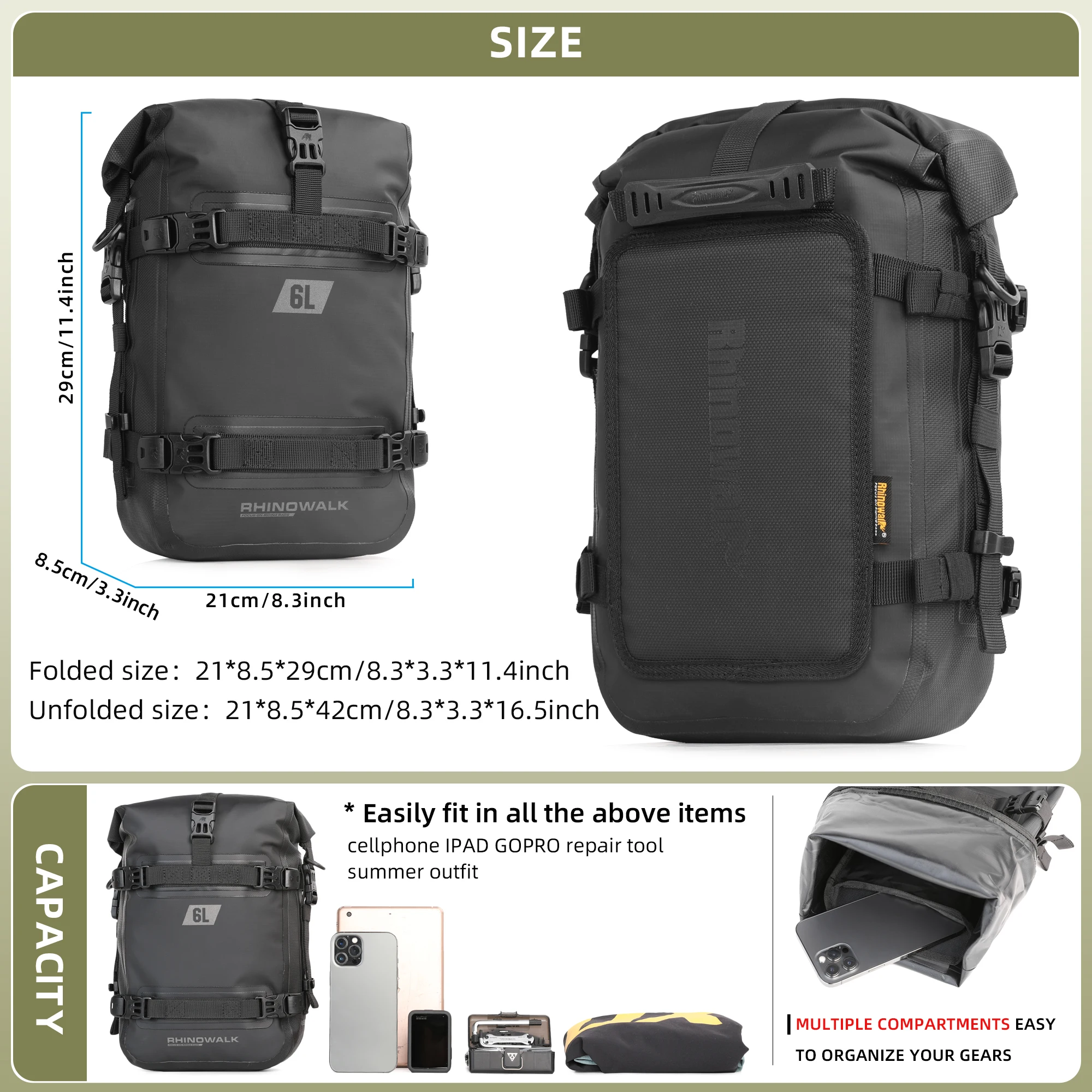 Rhinowalk Motorcycle Bag 6L Men Backpack Waterproof Motorcycle Tank Bag Combinable Motorcycle bumper bag Travel Luggage Bag