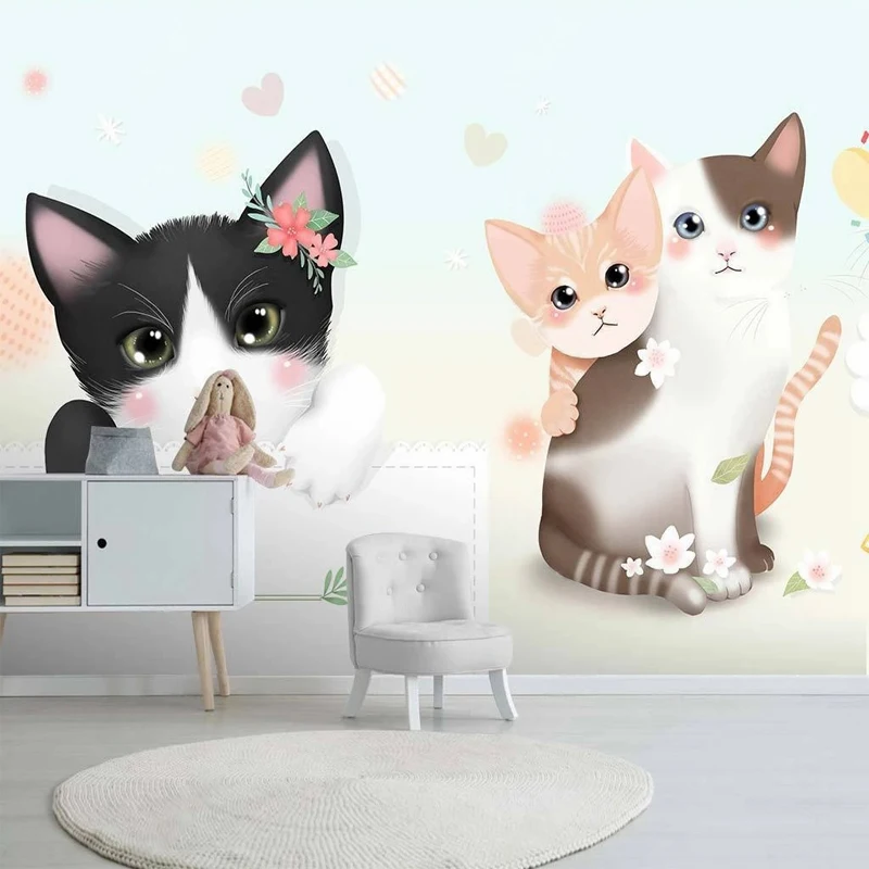 

Custom 3D Mural Cartoon Cute Animals Cat Photo Non-woven Wallpaper for Children's Bedroom Background Wall Painting Home Decor