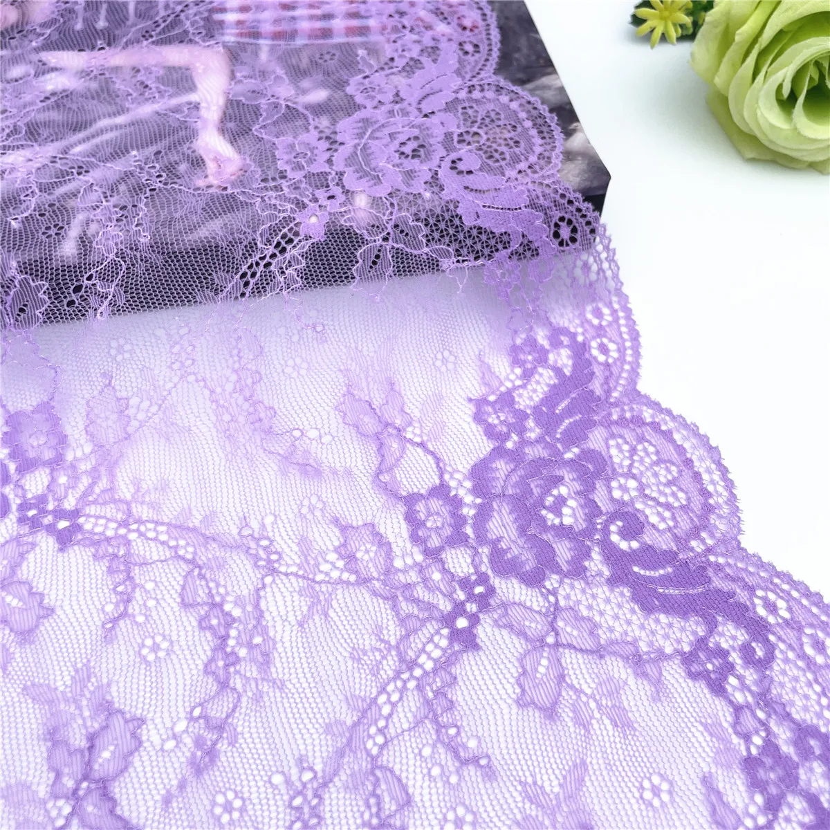 3y/lot Width 9 1/4 inch 23.50cm Lilac Purple Bit Of Elastic Lace Trim Lingerie Sewing Craft DIY Apparel Fabric Lace Garment