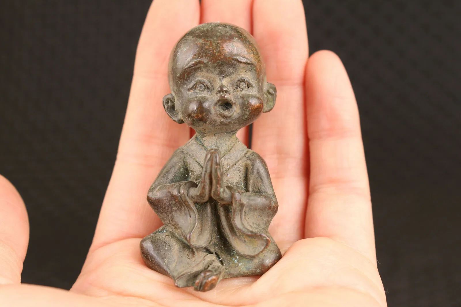 Old Bronze Monk Buddha Statue Noble Table Decoration