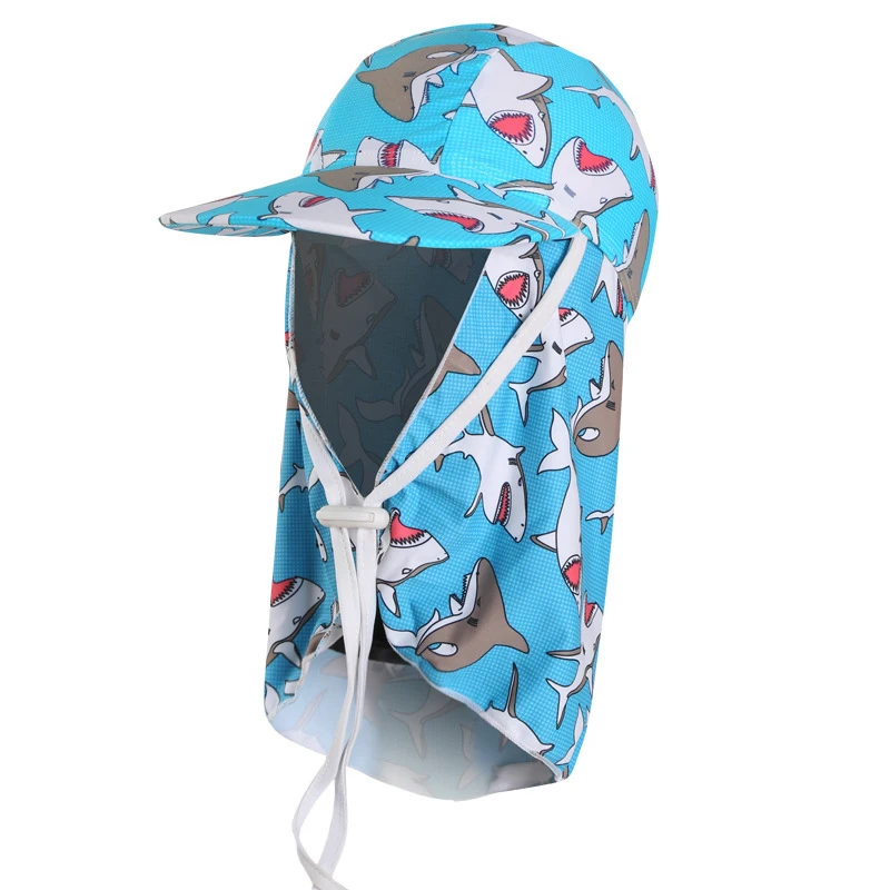 Children\'s Beach Cap Neck Cover UPF50 Kids Bucket Hat Summer Boys Girls Seaside Travel Outdoor Casual Sunscreen Swim Flap Hats