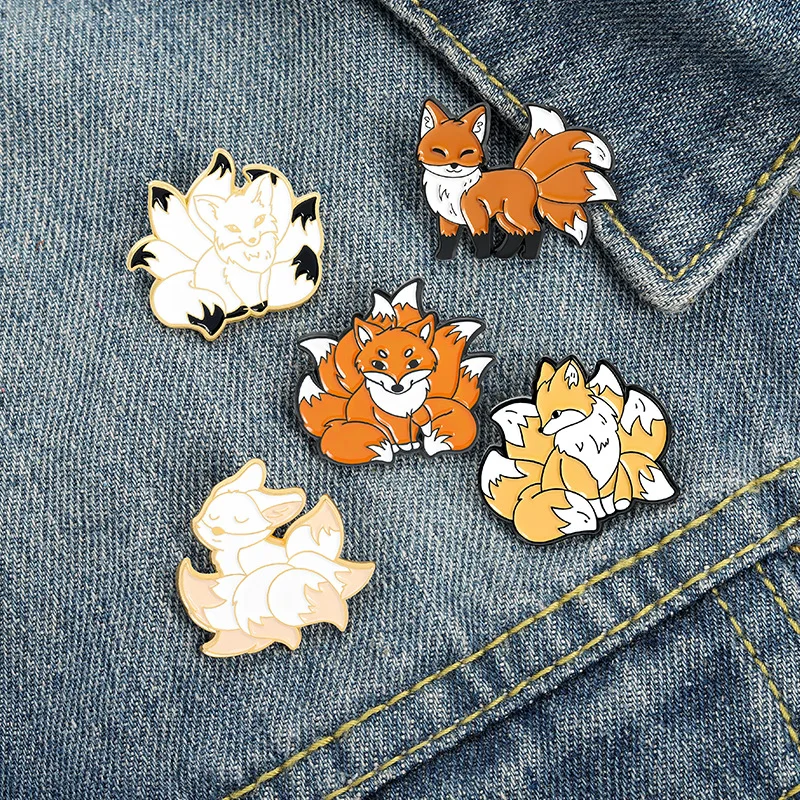 Cute Cartoon Animal Red Fox Enamel Pins Flowers Play Running Fox Reading Crown Sweet Alloy Brooch Badge Fashion Woman Jewelry