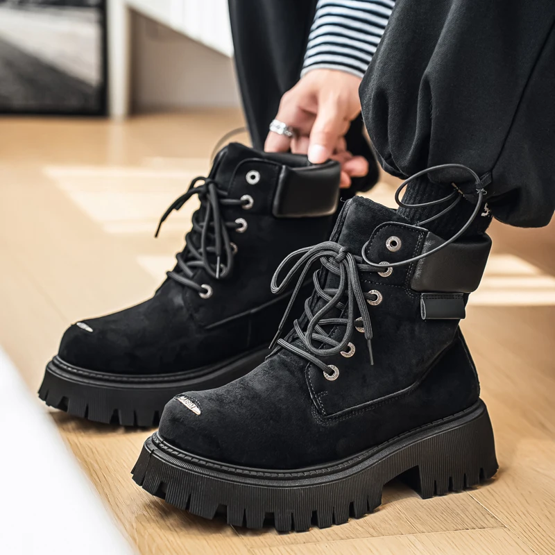 Classic High Top Boots Outdoor Leather Men's Casual Ankle Boot Designer Platform Work Boots Wide Toe Motorcycle Boot Zapatillas view 6