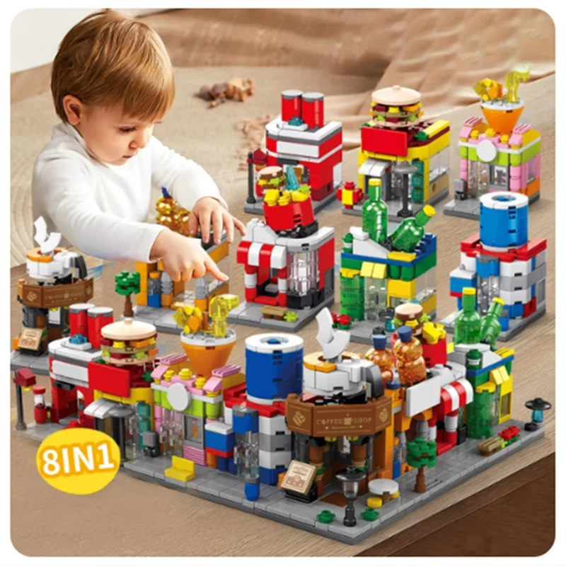 Diy Architectuur Koffie Melk Thee Winkel Street View Food House Model Bouwstenen Kit Meisjes Bakstenen Film Model Kids Speelgoed Childr