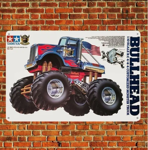 Metallposter Vintage RC-Auto Blechschild Plakette Tamiya Bullhead Truck Boxart