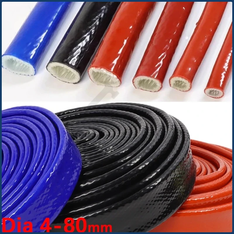 Dia 4-80mm High Temperature Resistant Fiberglass Sleeve Silicone Resin Coated Glass Fiber Braided Fireproof Tube Fire Retard